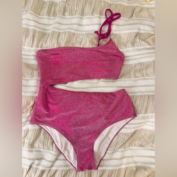 NEW PINK Victoria’s Secret Shimmer One Shoulder Pink One-Piece Swimsuit … - Picture 4 of 5